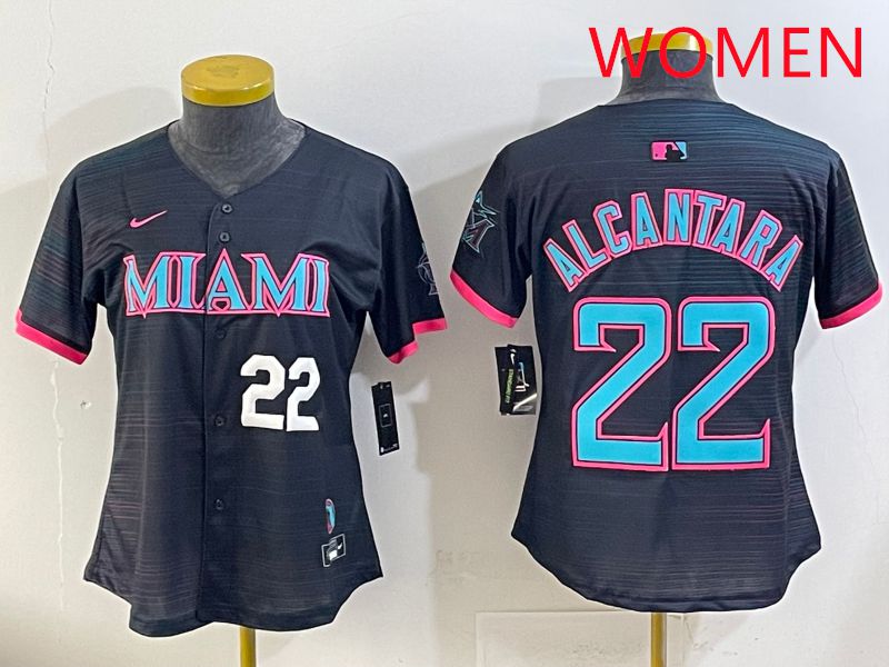 Women Miami Marlins #22 Alcantara Black Joint Name Nike MLB Jersey style 2->women mlb jersey->Women Jersey